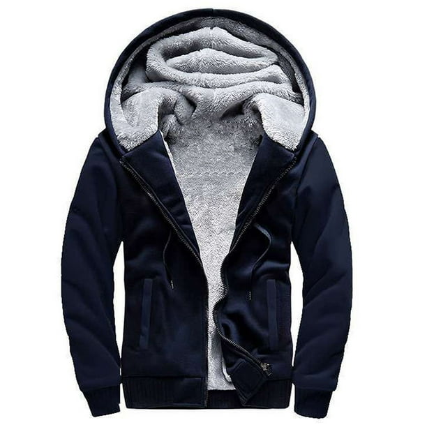 Mens Casual Fluffy Hoodie Long Sleeve Faux Shearling Hooded Sweater Winter Coat